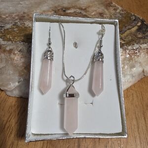 Elegant Rose Quartz Pendant and Earring Set
